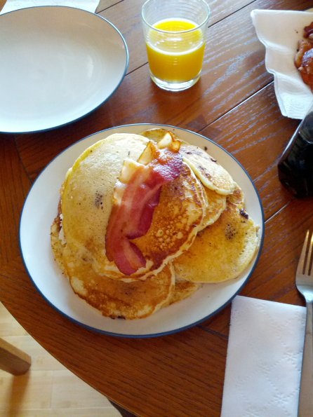 Chocolate Bacon Anniversary Pancakes... Giddyup!