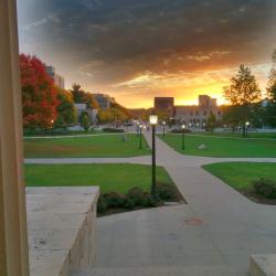 Sunrise behind pillars