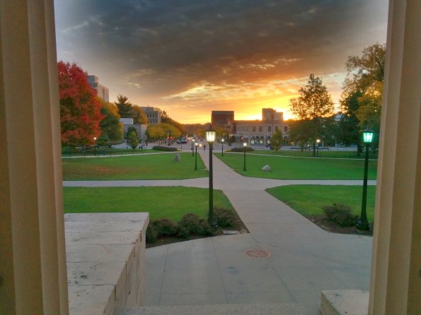 Sunrise behind pillars