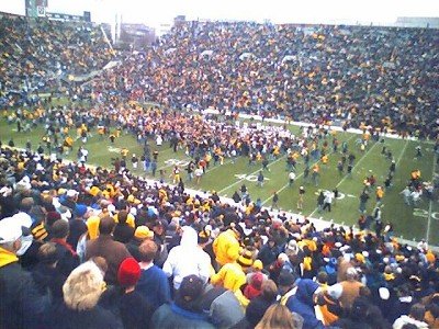 Rushing the field after the hawks game